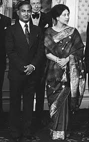 Black and white photograph of Ziaur Rahman and Khaleda Zia in formal attire.